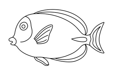 Tropical Fish. Simple Hand Drawn. Isolated on white background. line art drawing Art therapy Coloring page for kids and adults. Black and white Vector illustration