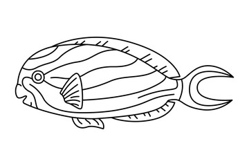 Tropical Fish. Simple Hand Drawn. Isolated on white background. line art drawing Art therapy Coloring page for kids and adults. Black and white Vector illustration