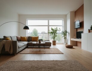 modern living room, interior, room, bedroom, bed, hotel, home, furniture, house, design, luxury, sofa, window, apartment, lamp, living, architecture, living room, wall, contemporary, Generative AI