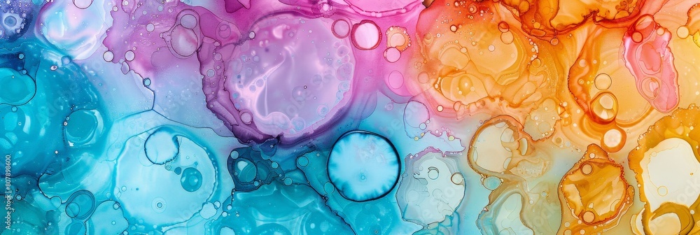 Aufkleber a close-up view of a vibrant painting featuring multicolored bubbles scattered across the canvas