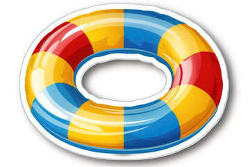 Obraz premium Colorful inflatable pool ring sticker, white background. Summer, vacation