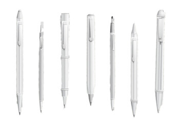 Set of white realistic pens isolated on transparent background