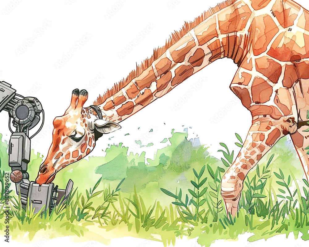 Poster capture the fusion of futuristic technologies and wildlife through an eye-level perspective show a r