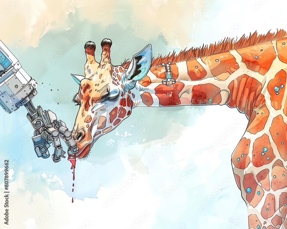 Poster capture the fusion of futuristic technologies and wildlife through an eye-level perspective show a r