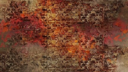 Obraz premium Vintage Brick Wall Texture with Colorful Graffiti Elements