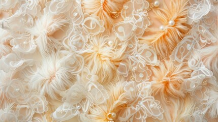 Elegant Lace and Feather Textures with Pearls Background for Fashion Design