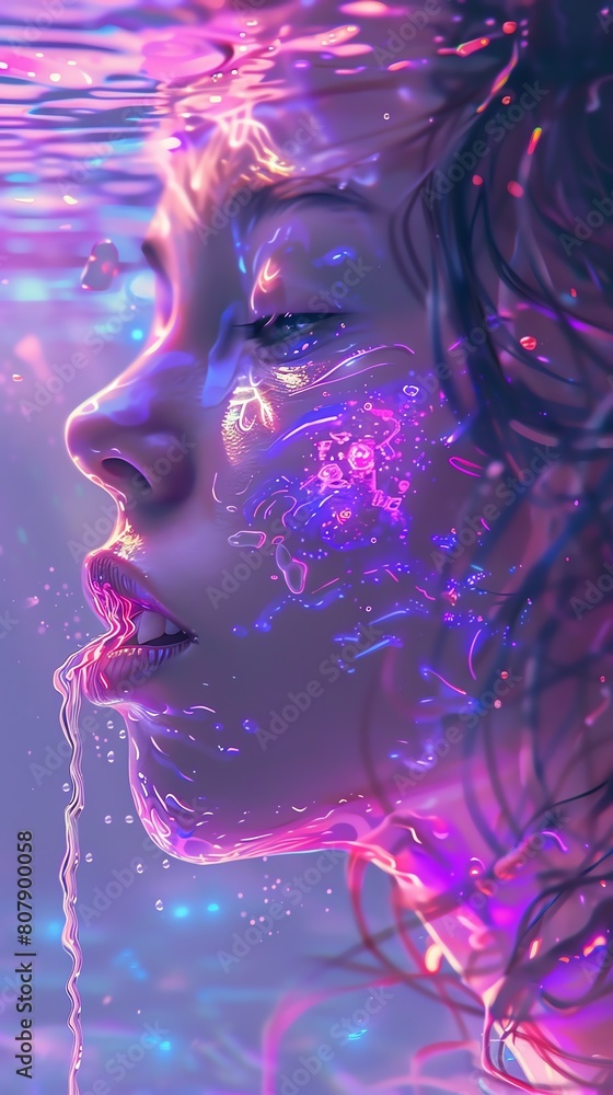 Poster capture the side view of futuristic technologies merging with organic shapes