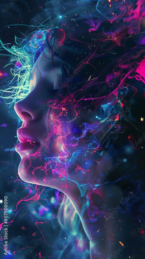 Poster capture the side view of futuristic technologies merging with organic shapes