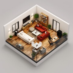 3d room Isometric view wood floor
