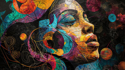 Tangled lines and patterns symbolizing deep thought in abstract painting.