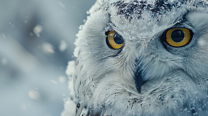 Close-up of a Polar Owl in its arctic habitat, feathers detailed against a frosty backdrop.