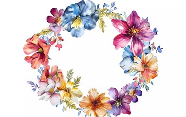 Flower watercolor illustration floral wreath.