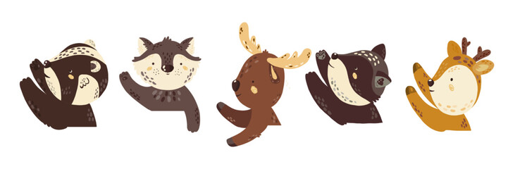 Badger, elk, raccoon, wolf, deer