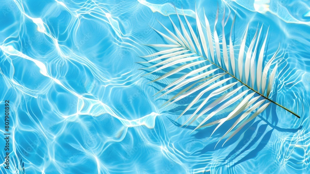 Aufkleber a palm leaf drifts on the surface of a clear blue pool, creating a serene and natural scene