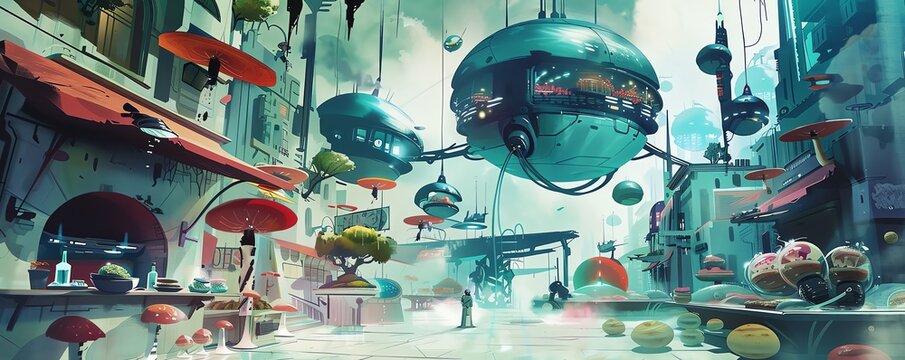 Embrace the fusion of futuristic tech and culinary art in a surreal 3D scene Showcase levitating ingredients