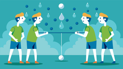 Naklejka premium Beads of sweat drip down the players foreheads as they exchange powerful shots the spectators hearts racing as the match point draws nearer.. Vector illustration