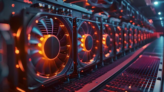 Rows of hardware stand ready to decode cryptographic puzzles and unlock the rewards of crypto mining