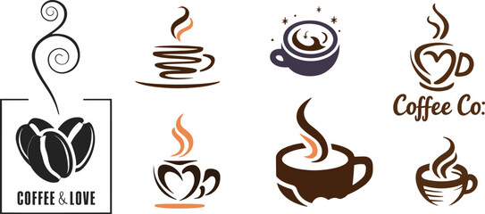 Different shape coffee cup set, vector illustration.