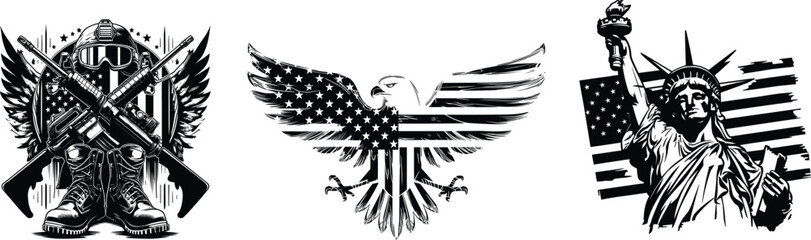 Set of independence day elements, fourth of july, vector illustration.