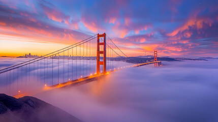 Dawn breaks over San Francisco's Golden Gate Bridge in majestic colors