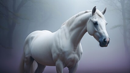white horse portrait Tranquil Majesty White Horse Portrait with Hazy Background