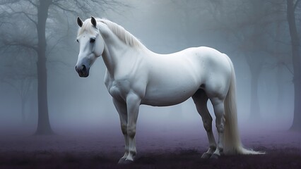white horse portrait Tranquil Majesty White Horse Portrait with Hazy Background