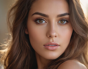 Obraz premium Volto sereno di una donna con capelli sciolti e un sorriso lieve. 