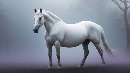 white horse portrait Tranquil Majesty White Horse Portrait with Hazy Background