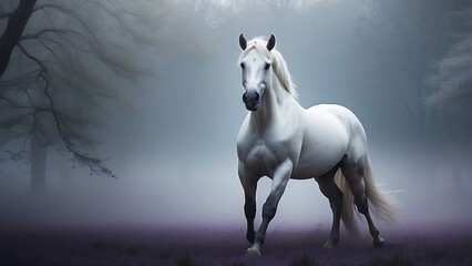 white horse portrait Tranquil Majesty White Horse Portrait with Hazy Background