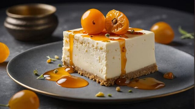 Beautiful cheesecake with physalis a restaurant

