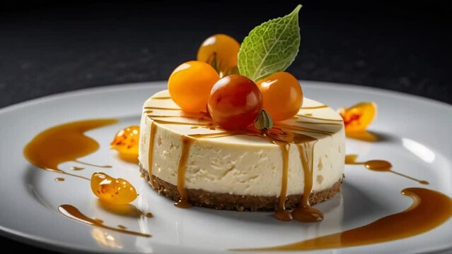 Beautiful cheesecake with physalis a restaurant

