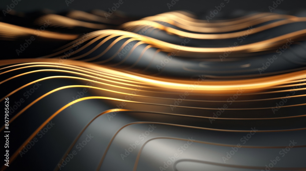Poster abstract gold strip lines on sleek black surface, creating rhythm and texture.
