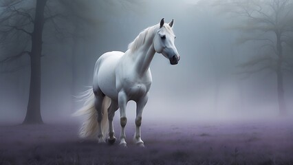 white horse portrait Tranquil Majesty White Horse Portrait with Hazy Background