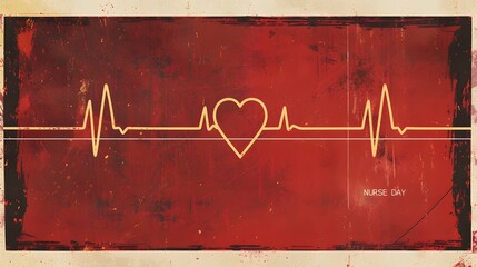 International Nurse day banner or greeting card with heart beat line forming a heart, World nurses day concept banner isolated on Maroon background.