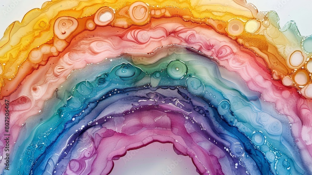 Aufkleber a detailed view of vibrant watercolor paint blending into a beautiful rainbow spectrum, showcasing a