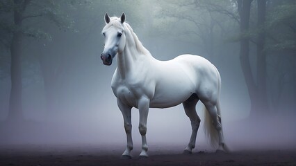 white horse portrait Tranquil Majesty White Horse Portrait with Hazy Background