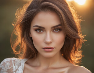 Naklejka premium Ritratto di una donna con capelli lunghi e occhi magnetici. 
