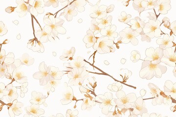 A seamless pattern of delicate cherry blossoms dancing in the wind