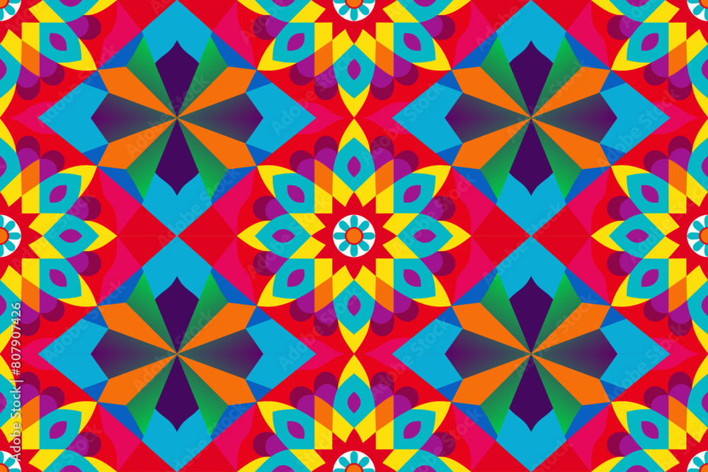 Poster seamless background pattern. abstract kaleidoscope fabric design.
