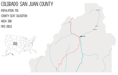 Large and detailed map of San Juan County in Colorado, USA.