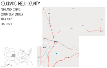 Large and detailed map of Weld County in Colorado, USA.