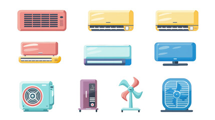 
set of Air conditioner icons, cartoon style, cute icons, transparent background, png format.