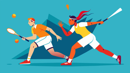 As the score becomes tied the squash rally intensifies with both players pushing their limits to emerge victorious.. Vector illustration