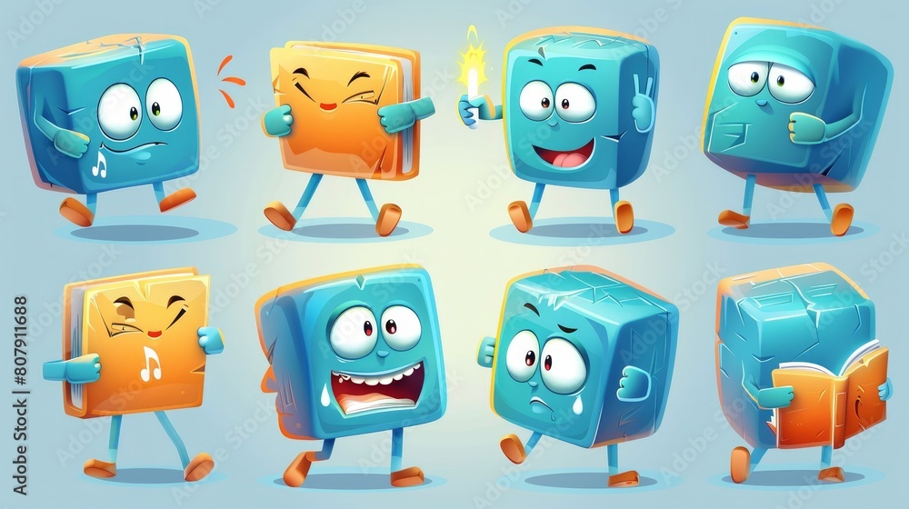Aufkleber printed rectangle parallelepiped or cuboid cartoon character emotion. isolated math character with i