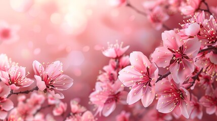 illustration of cherry blossoms in pink and white hues, with a single pink flower in the foreground
