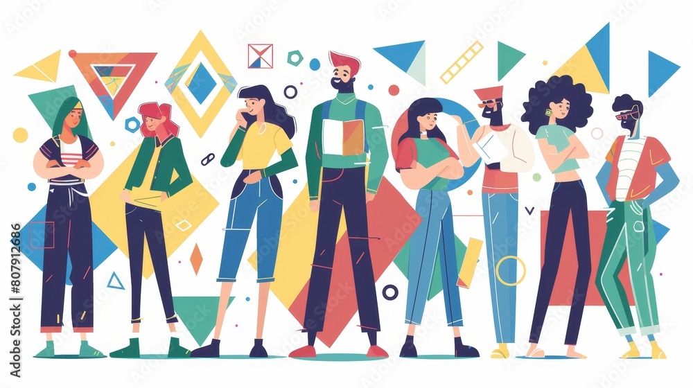 Aufkleber modern characters with abstract geometric shapes. concept of spam, search solution, abstraction. wom