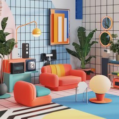 iconic virtual home, pixelated icons, pastel backgrounds