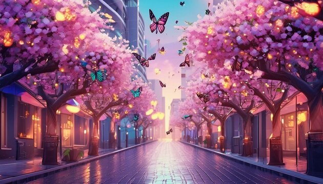 Sakura Street Serenity: A Spring Background"