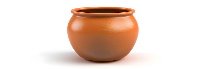 Vibrant Orange Pottery Vase Isolated on White Background