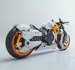  sci-fi motorcycle, orange and white on a white background